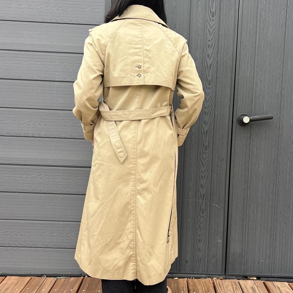 Vintage Utex Trench Coat Beige Classic Long Jacket Minimalist Belted small coat - Picture 5 of 10